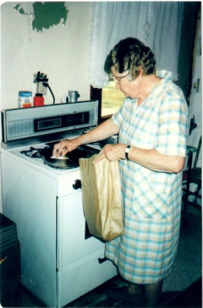 Mom frying chicken 2004